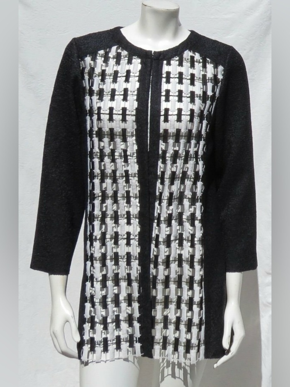 CHICO’S Black White Mixed Fabric Open Front Crushed Jacket Top